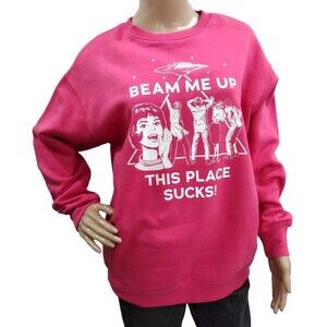 No Boundries Netflix Stranger Things Women's Pink Beam Me Up Pullover Sweater